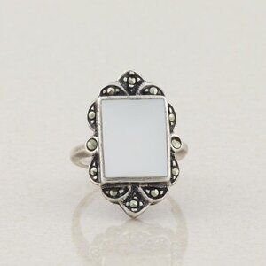 Sterling Silver Mother of Pearl and Marcasite Ring Size 6 1/2